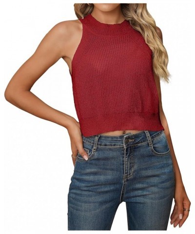 Women's Sleeveless High Neck Tank Top Knit Summer Sweater Fashion Crop Tank Blouses(S-XL) B 02-burgundy Red $13.34 Sweaters