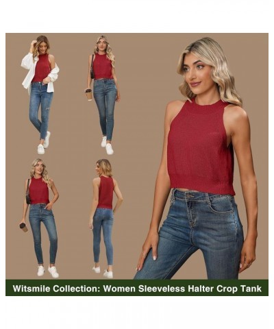 Women's Sleeveless High Neck Tank Top Knit Summer Sweater Fashion Crop Tank Blouses(S-XL) B 02-burgundy Red $13.34 Sweaters