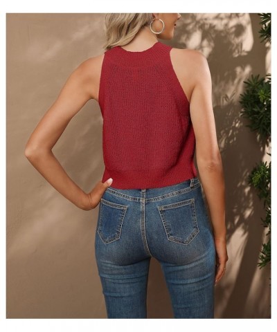 Women's Sleeveless High Neck Tank Top Knit Summer Sweater Fashion Crop Tank Blouses(S-XL) B 02-burgundy Red $13.34 Sweaters