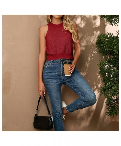 Women's Sleeveless High Neck Tank Top Knit Summer Sweater Fashion Crop Tank Blouses(S-XL) B 02-burgundy Red $13.34 Sweaters