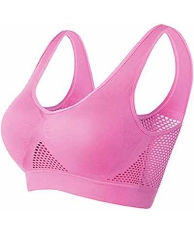 Women's Seamless Air Permeable Cooling Bra,Plus Size Hollow Out Sport Bra Invisible Wireless Air Bra Pink $7.94 Activewear