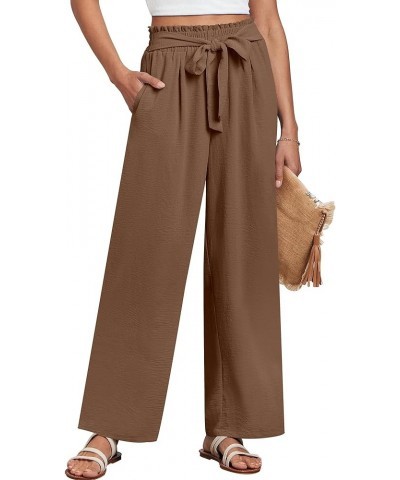 Women Wide Leg Palazzo Pants High Waist Tie Knot Lightweight Dressy Boho Lounge Pants Trousers Brown $18.19 Pants