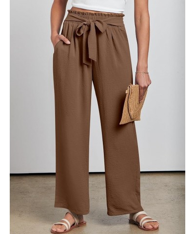 Women Wide Leg Palazzo Pants High Waist Tie Knot Lightweight Dressy Boho Lounge Pants Trousers Brown $18.19 Pants