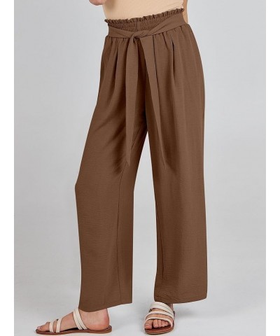 Women Wide Leg Palazzo Pants High Waist Tie Knot Lightweight Dressy Boho Lounge Pants Trousers Brown $18.19 Pants