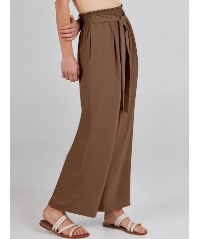 Women Wide Leg Palazzo Pants High Waist Tie Knot Lightweight Dressy Boho Lounge Pants Trousers Brown $18.19 Pants