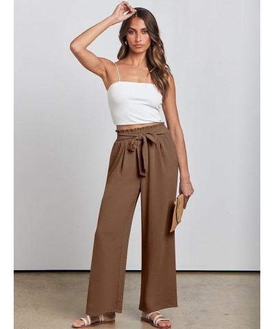 Women Wide Leg Palazzo Pants High Waist Tie Knot Lightweight Dressy Boho Lounge Pants Trousers Brown $18.19 Pants