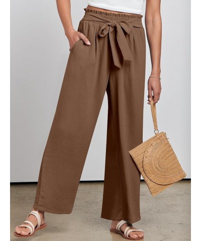 Women Wide Leg Palazzo Pants High Waist Tie Knot Lightweight Dressy Boho Lounge Pants Trousers Brown $18.19 Pants