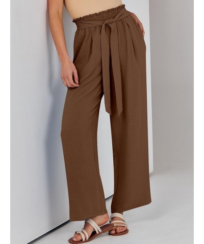 Women Wide Leg Palazzo Pants High Waist Tie Knot Lightweight Dressy Boho Lounge Pants Trousers Brown $18.19 Pants