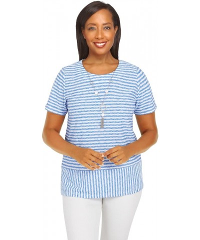 Women's Stripe Texture Knit Top with Necklace Periwinkle Small $20.70 T-Shirts