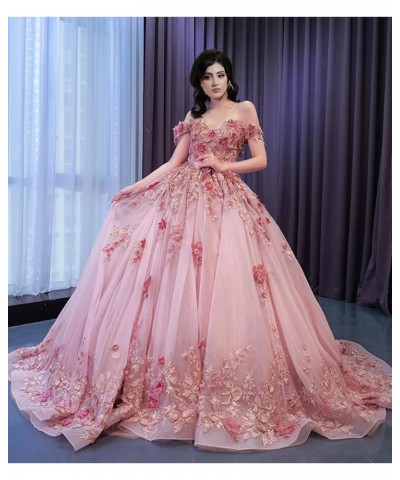 Sweetheart Tulle Quinceanera Dresses for Women Off The Shoulder Ball Gown with Train Lace Beaed Sweet 15 16 Dress Peach $51.8...