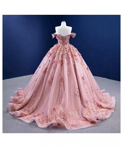 Sweetheart Tulle Quinceanera Dresses for Women Off The Shoulder Ball Gown with Train Lace Beaed Sweet 15 16 Dress Peach $51.8...