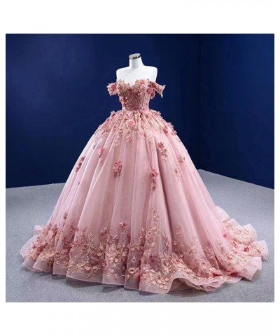 Sweetheart Tulle Quinceanera Dresses for Women Off The Shoulder Ball Gown with Train Lace Beaed Sweet 15 16 Dress Peach $51.8...