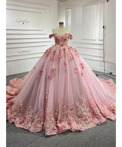 Sweetheart Tulle Quinceanera Dresses for Women Off The Shoulder Ball Gown with Train Lace Beaed Sweet 15 16 Dress Peach $51.8...