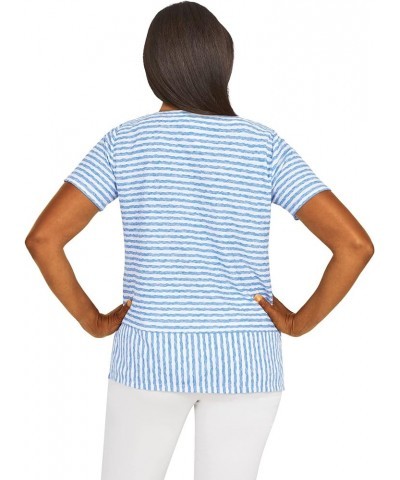 Women's Stripe Texture Knit Top with Necklace Periwinkle Small $20.70 T-Shirts