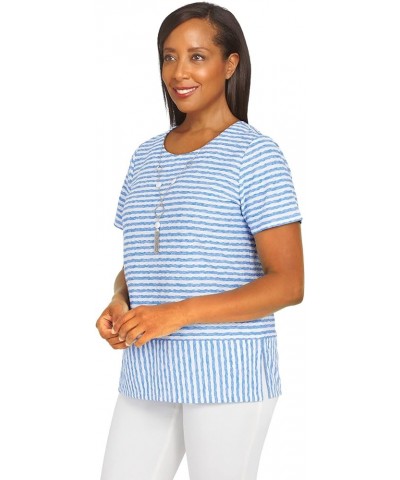 Women's Stripe Texture Knit Top with Necklace Periwinkle Small $20.70 T-Shirts