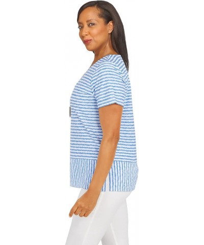 Women's Stripe Texture Knit Top with Necklace Periwinkle Small $20.70 T-Shirts