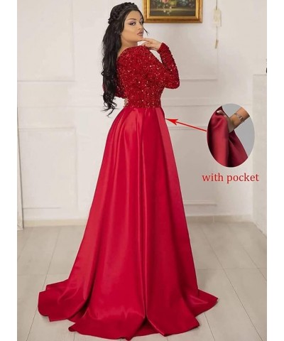 Women Sequin Long Prom Dresses 2024 with Slit Long Sleeve Formal Evening Ball Gown with Detachable Train RO024 B-teal $35.00 ...