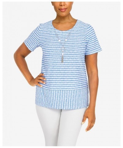 Women's Stripe Texture Knit Top with Necklace Periwinkle Small $20.70 T-Shirts