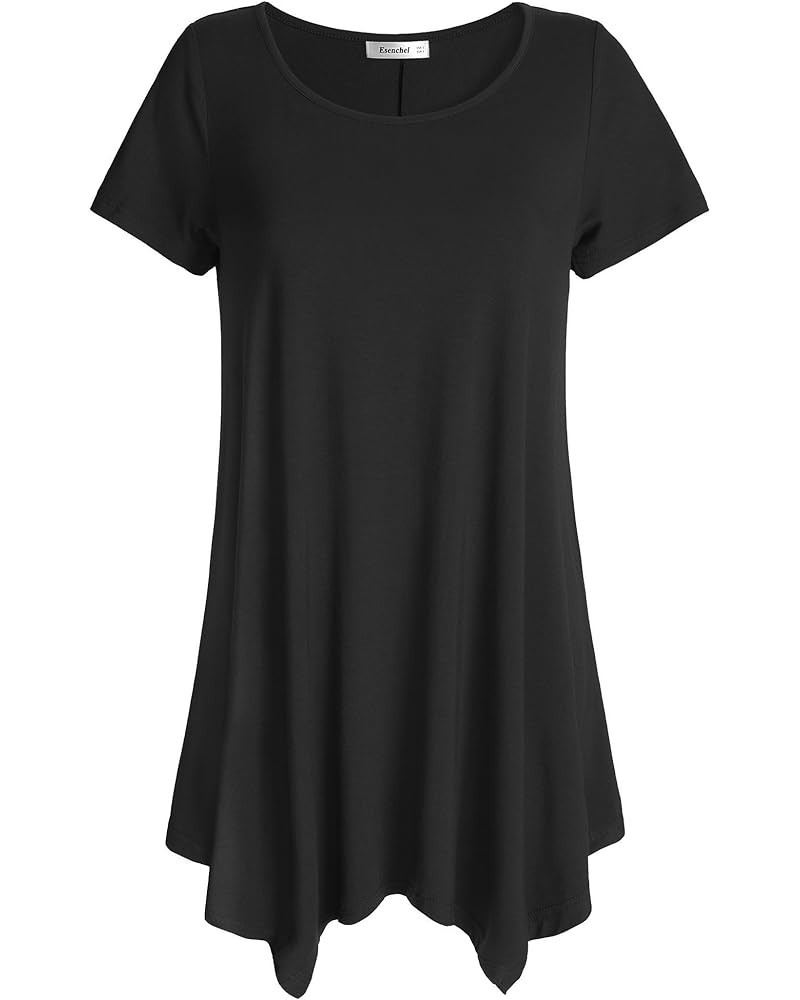 Women's Short Sleeves Tunic Shirt Loose Fit Leggings Top Black $10.75 Tops