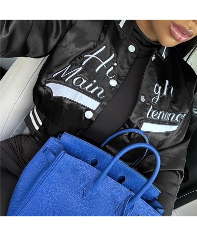 Varsity Jacket Women with Patches Print Cropped Bomber Leather Jacket Women 2024 S-XXL C-black $29.76 Coats