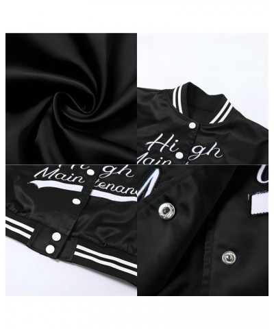 Varsity Jacket Women with Patches Print Cropped Bomber Leather Jacket Women 2024 S-XXL C-black $29.76 Coats