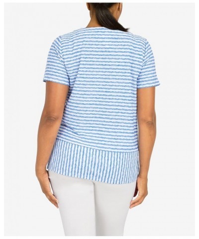 Women's Stripe Texture Knit Top with Necklace Periwinkle Small $20.70 T-Shirts