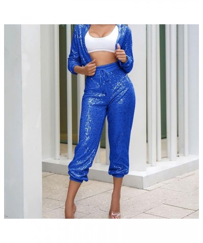 Womens Sequin Jogging Pants High Waist Drawstring Sweatpants Elastic Waist Loose Fit Shiny Trousers with Pockets Blue $12.07 ...