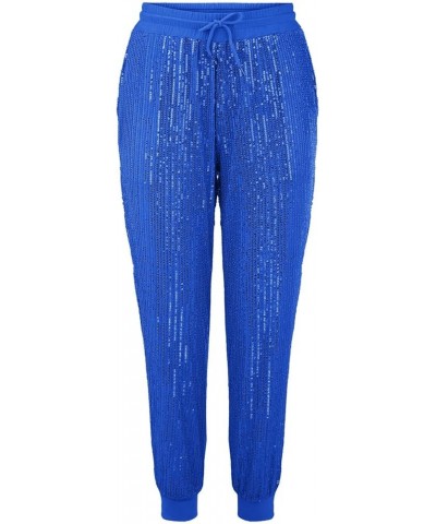 Womens Sequin Jogging Pants High Waist Drawstring Sweatpants Elastic Waist Loose Fit Shiny Trousers with Pockets Blue $12.07 ...