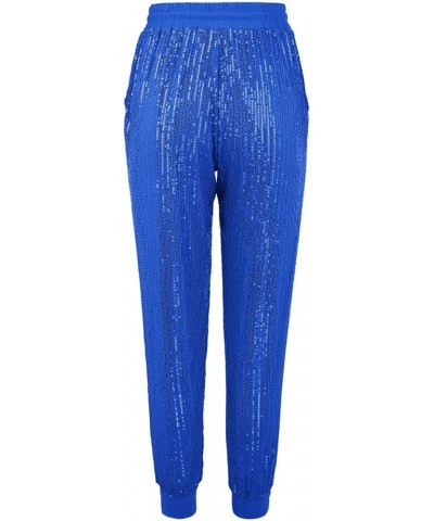 Womens Sequin Jogging Pants High Waist Drawstring Sweatpants Elastic Waist Loose Fit Shiny Trousers with Pockets Blue $12.07 ...