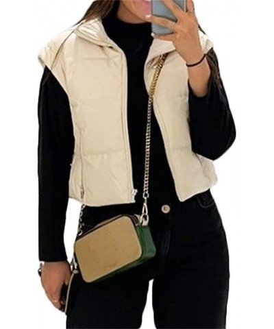 Women Cropped Puffer Vest Lightweight Sleeveless Cotton-Padded Top Stand Neck Zipper Outerwear Casual Jacket Pu Creamy White ...