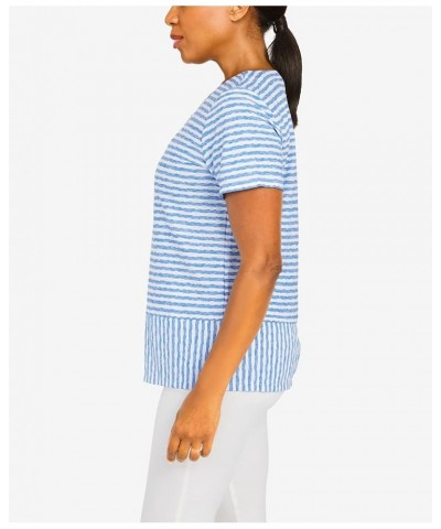 Women's Stripe Texture Knit Top with Necklace Periwinkle Small $20.70 T-Shirts