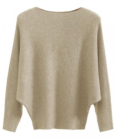 Boat Neck Batwing Sleeves Dolman Knitted Sweaters and Pullovers Tops for Women Tan $18.78 Sweaters