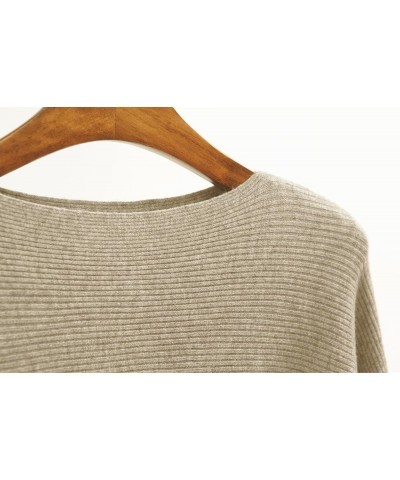 Boat Neck Batwing Sleeves Dolman Knitted Sweaters and Pullovers Tops for Women Tan $18.78 Sweaters