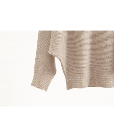 Boat Neck Batwing Sleeves Dolman Knitted Sweaters and Pullovers Tops for Women Tan $18.78 Sweaters