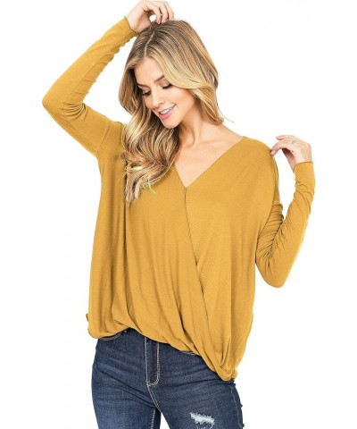 Women's Long Sleeve Surplice V-Neck Blouse Mustard $20.29 Blouses