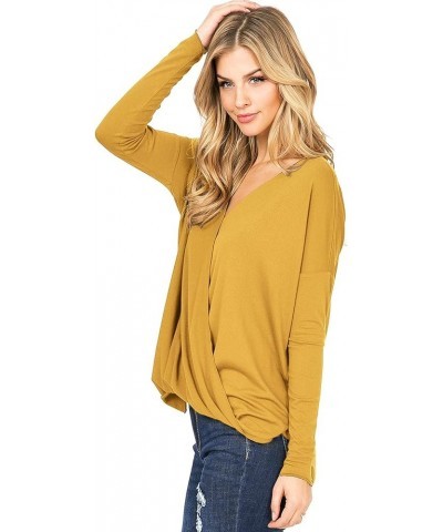 Women's Long Sleeve Surplice V-Neck Blouse Mustard $20.29 Blouses