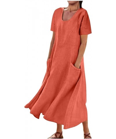 Maxi Dress for Women Trendy 2023 Cotton Linen Vintage Dress Crewneck Loose Summer Dress Plus Size Casual Solid Dress Dress fo...