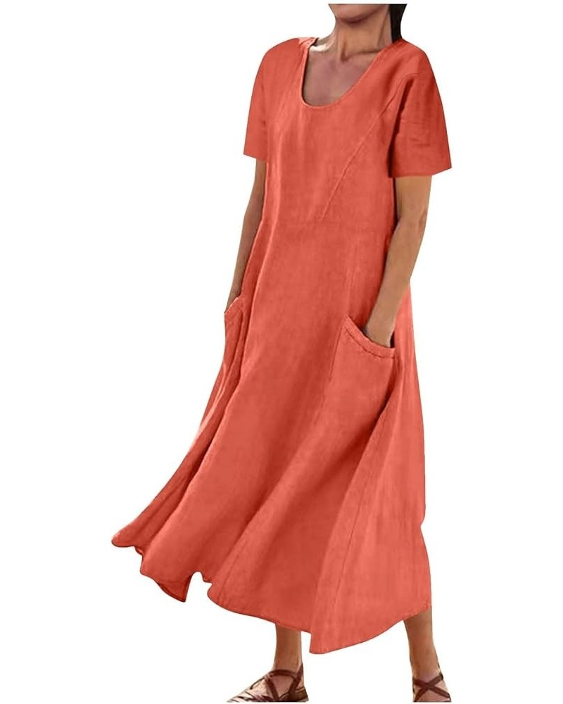 Maxi Dress for Women Trendy 2023 Cotton Linen Vintage Dress Crewneck Loose Summer Dress Plus Size Casual Solid Dress Dress fo...