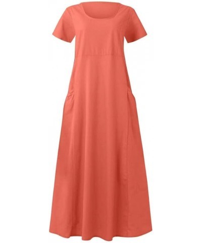 Maxi Dress for Women Trendy 2023 Cotton Linen Vintage Dress Crewneck Loose Summer Dress Plus Size Casual Solid Dress Dress fo...