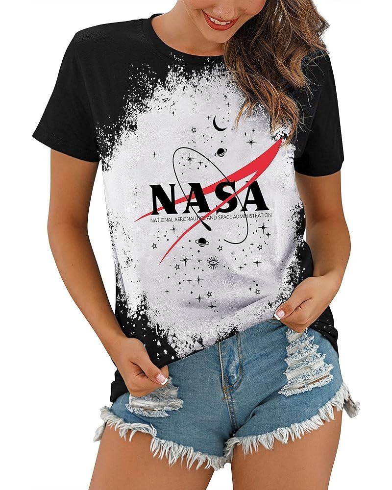 Women Short Sleeve NASA Letter Print T-Shirts Casual Graphic Tee Tops A2-white $13.49 T-Shirts