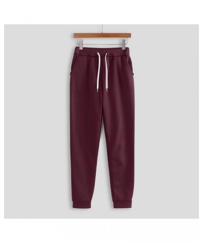 Classic Solid Two Piece Workout Sweatsuits for Women Drawstring Long Sleeve Hoodie Pullover Top and Jogger Pants Sets Wine Re...