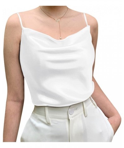 Basic Women's Silk Tank Top Ladies V-Neck Camisole Silky Loose Sleeveless Blouse Satin Tank Shirt Cowl Neck-white $14.57 Tanks