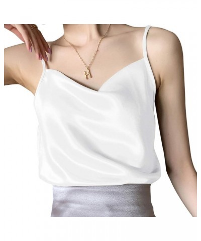 Basic Women's Silk Tank Top Ladies V-Neck Camisole Silky Loose Sleeveless Blouse Satin Tank Shirt Cowl Neck-white $14.57 Tanks