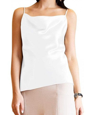 Basic Women's Silk Tank Top Ladies V-Neck Camisole Silky Loose Sleeveless Blouse Satin Tank Shirt Cowl Neck-white $14.57 Tanks