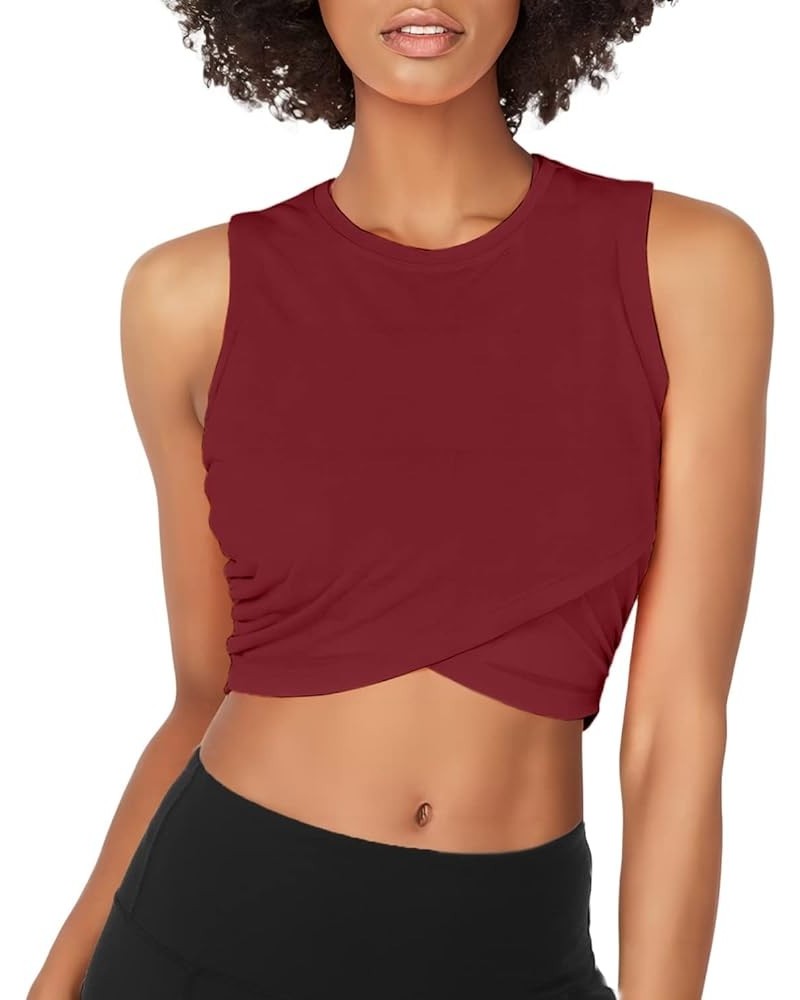 Yoga Crop Tops Dance Tops Fitted Workout Crop Tops Yoga Tank Tops Athletic Sports Shirts for Women Wine Red $11.95 Activewear