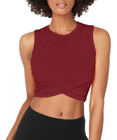 Yoga Crop Tops Dance Tops Fitted Workout Crop Tops Yoga Tank Tops Athletic Sports Shirts for Women Wine Red $11.95 Activewear