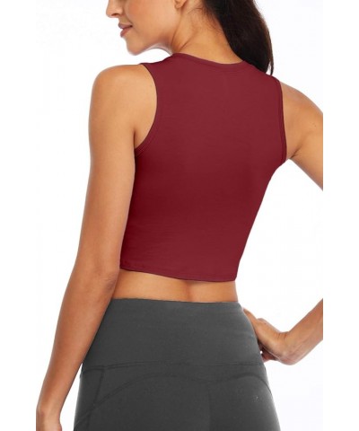 Yoga Crop Tops Dance Tops Fitted Workout Crop Tops Yoga Tank Tops Athletic Sports Shirts for Women Wine Red $11.95 Activewear