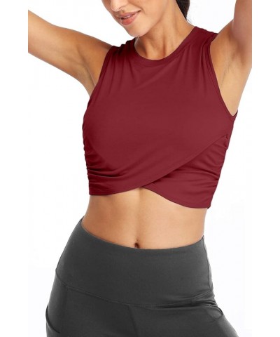 Yoga Crop Tops Dance Tops Fitted Workout Crop Tops Yoga Tank Tops Athletic Sports Shirts for Women Wine Red $11.95 Activewear