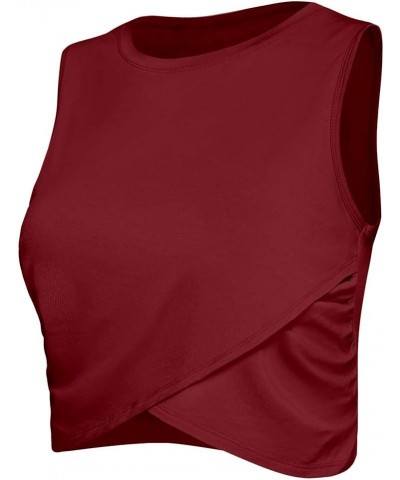 Yoga Crop Tops Dance Tops Fitted Workout Crop Tops Yoga Tank Tops Athletic Sports Shirts for Women Wine Red $11.95 Activewear