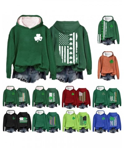 St Patricks Day Sweatshirt for Women American Flag Graphic Hoodies Green Shamrock Top Clover Long Sleeve Crewneck Sweatshirts...